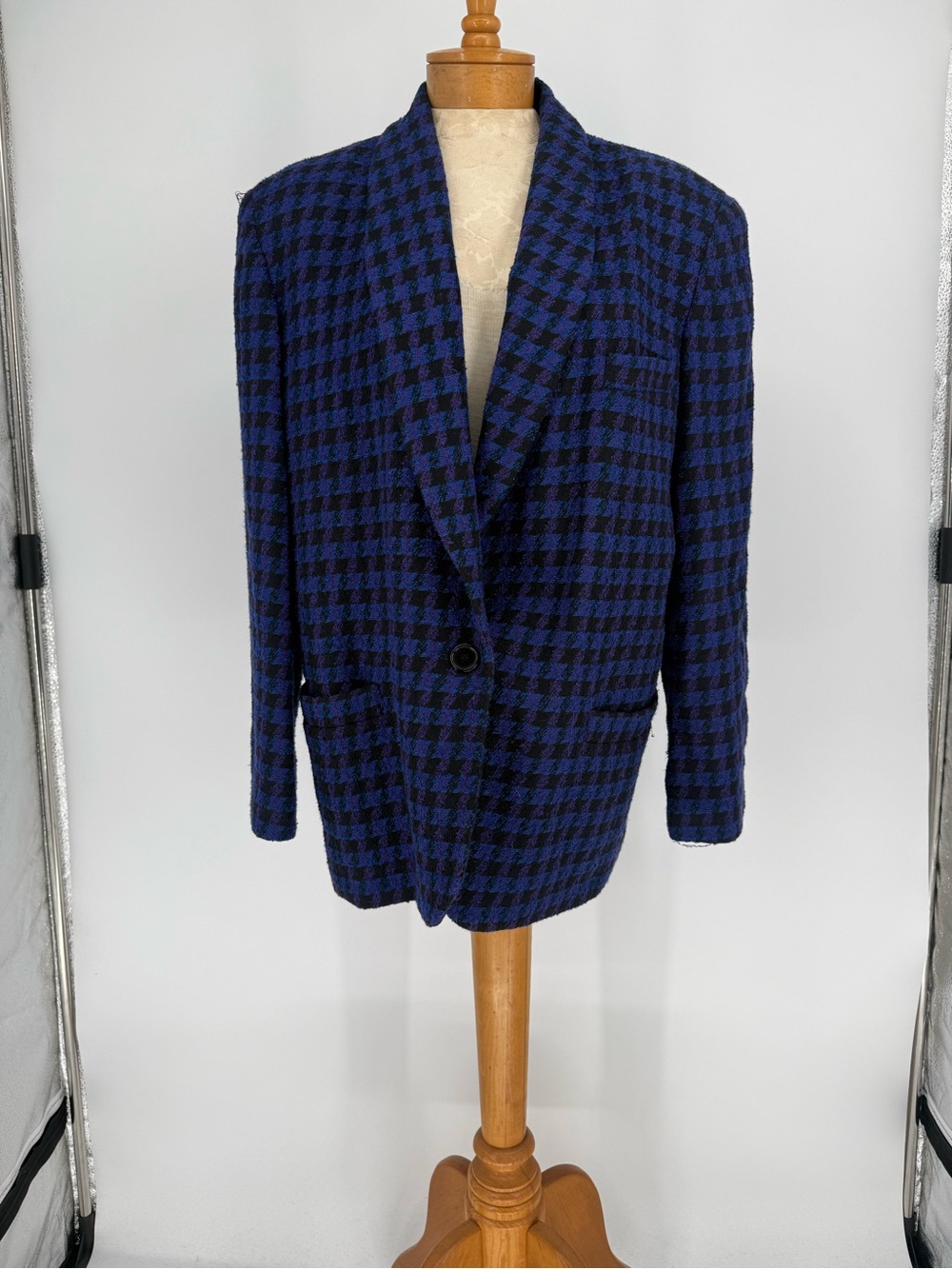 VTG Jos A. Bank Women’s Blue, Black & Purple Houndstooth Blazer sz 16